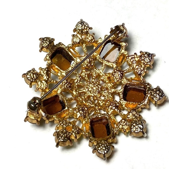 Brooch Pin Flower Glass Rhinestones Lucite Vintage Estate Unique Rare - Picture 9 of 11